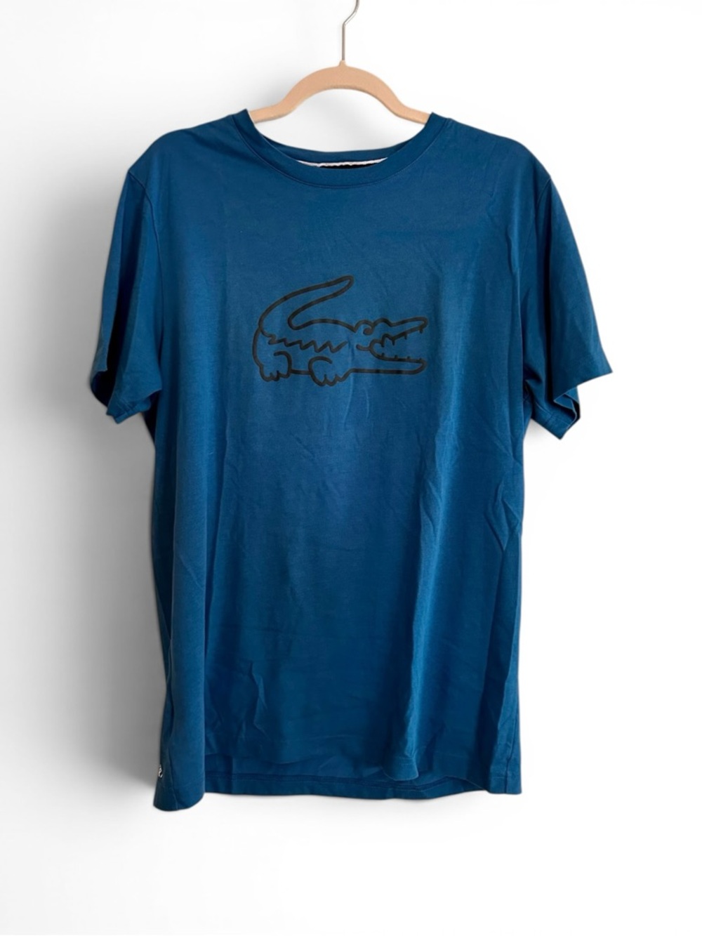 Lacoste Blue Short-Sleeve Crew Tee with Crocodile Outline